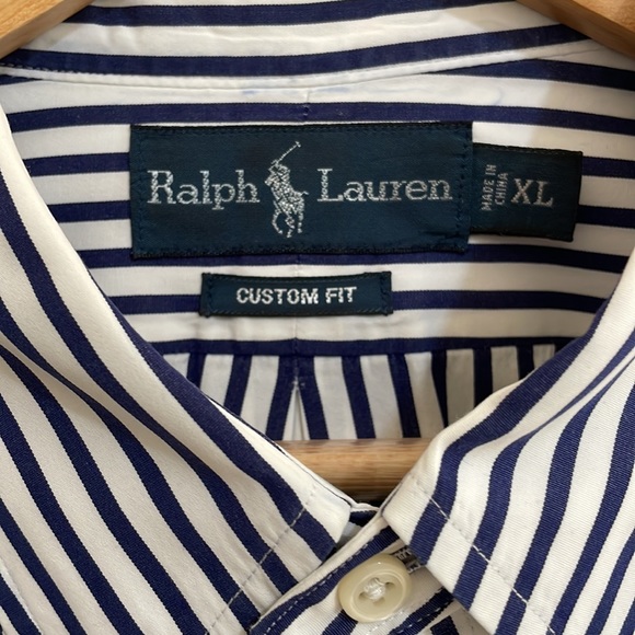 Polo by Ralph Lauren white with navy blue stripe ,  red pony pure Ralph Lauren!! - Picture 2 of 4